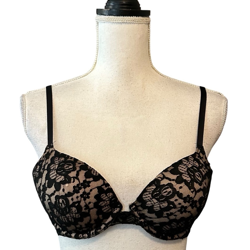 Aerie Black Lace Underwire Bra Women’s SZ 36B in Black‎ & Nude